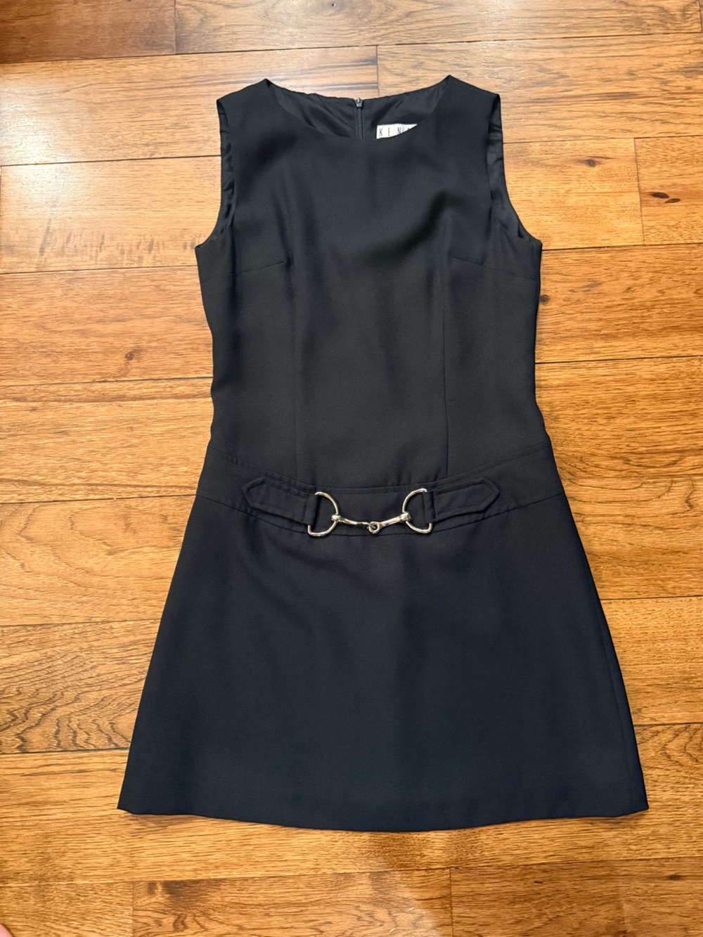 Vintage 1990s Kenar Petite Sleeveless Black Dress with Decorative Hardware